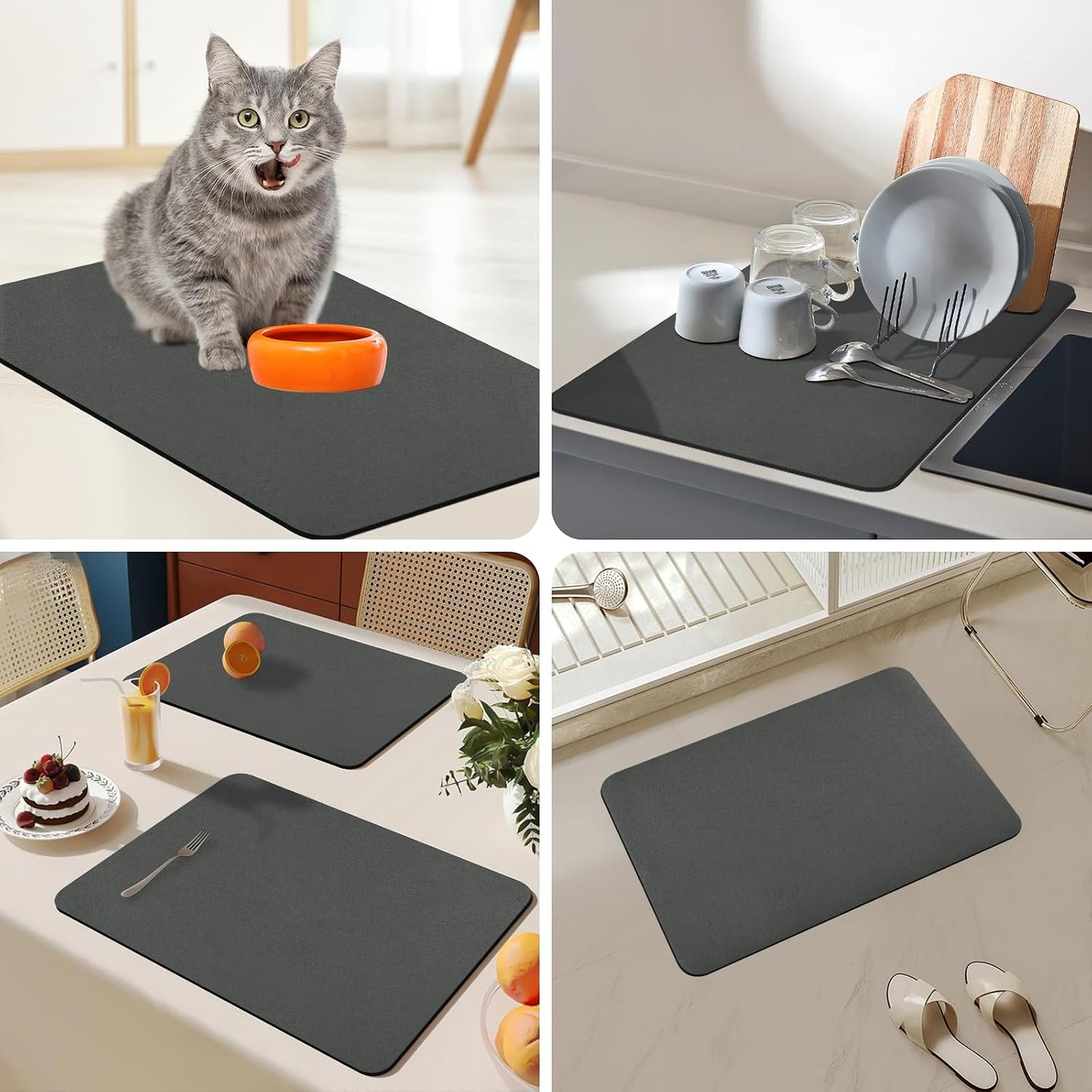 Bloss Grey Dish Drying Mat, Coffee Bar Mat for Countertops - 16" x 24" | Kitchen Counter Mat, Absorbent Hide Stain Rubber Backed Dish Mat