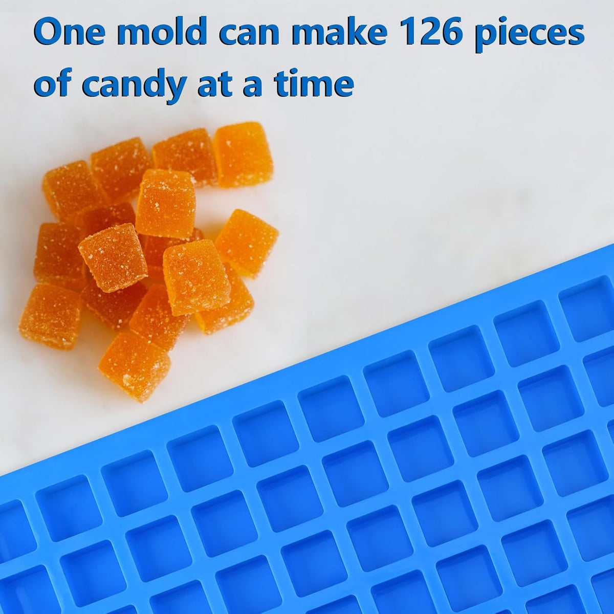 2 Pack Square Silicone Candy Molds, Nonstick 126 Cavity Mini Silicone Molds for Chocolate, Hard Candy, Gummy, Ice Cubes, Ganache (Blue)