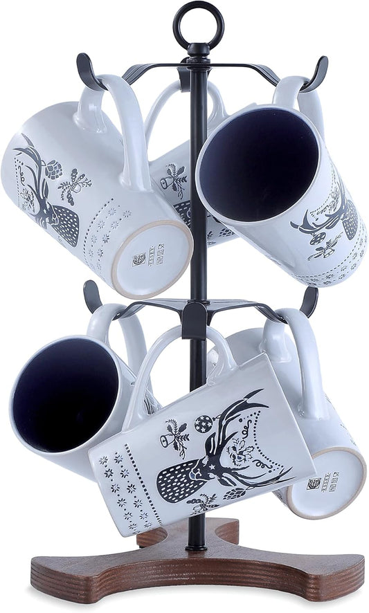 Mug Holder Tree for Countertop | 2-Tier Coffee Cup Stand & Rack Holds 6 Large Mugs, 5oz to 20oz | Space-Saving Mug Stand