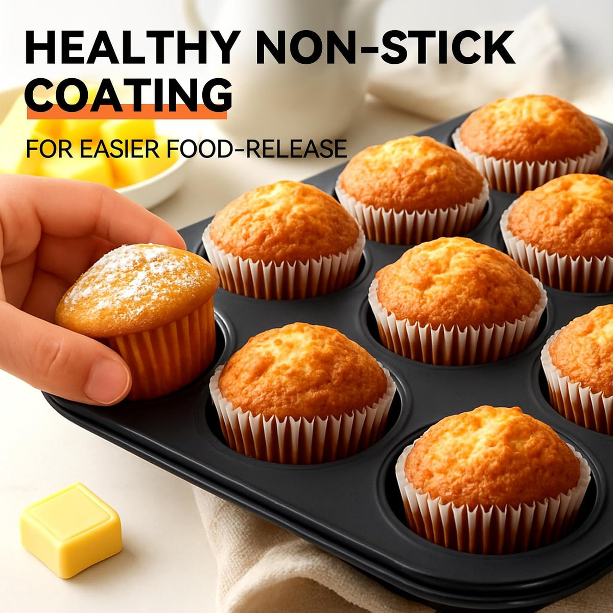 Yoehka 2 Pack Muffin Pan for Baking, Non-stick Cupcake Pan Set, Black