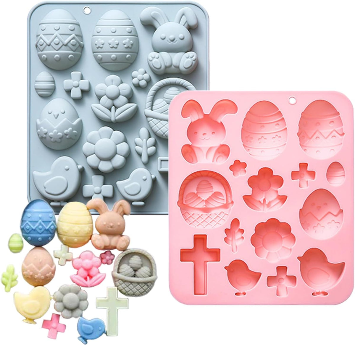 Easter Bunny Egg Chocolate Mold Set - 15-Cavity Silicone Baking Molds with Rabbit &amp; Egg Designs, Food-Grade for Easter Cakes, Spring Party Treats &amp; DIY Crafts - 2 Pack