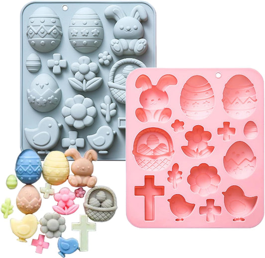 Easter Bunny Egg Chocolate Mold Set - 15-Cavity Silicone Baking Molds with Rabbit &amp; Egg Designs, Food-Grade for Easter Cakes, Spring Party Treats &amp; DIY Crafts - 2 Pack