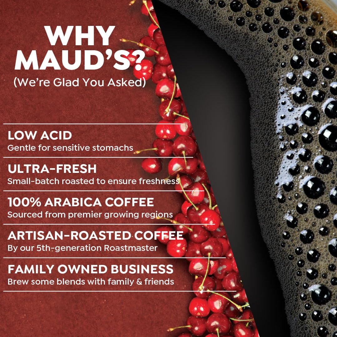 Maud's Cherry Flavored Coffee Pods, 36 ct, Medium Roast Flavored Coffee in Recyclable Single Serve Pods – 100% Arabica Beans, Compatible with Keurig K Cups Maker