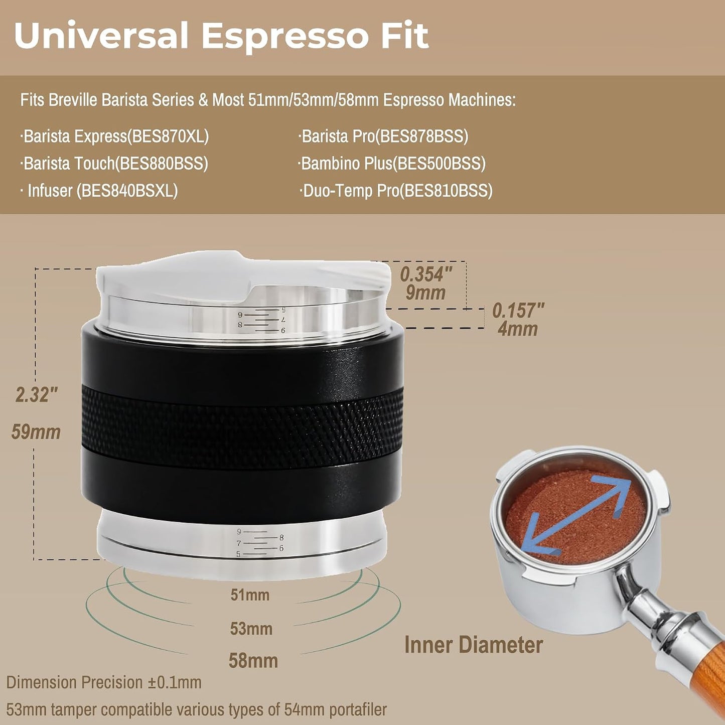 51mm Coffee Distributor and Tamper, Dual Head Espresso Leveler Fits 51mm Portafilter for Barista Express, Stainless Steel Espresso Distribution Tool
