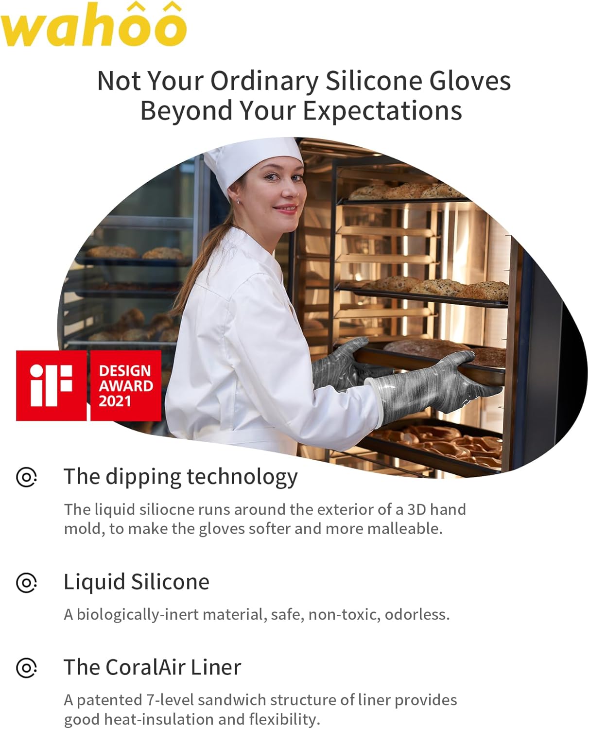 wahoo Liquid Silicone Smoker Oven Gloves, Food-Contact Grade, Heat Resistant Gloves for Cooking, Grilling, Baking, Grey,
