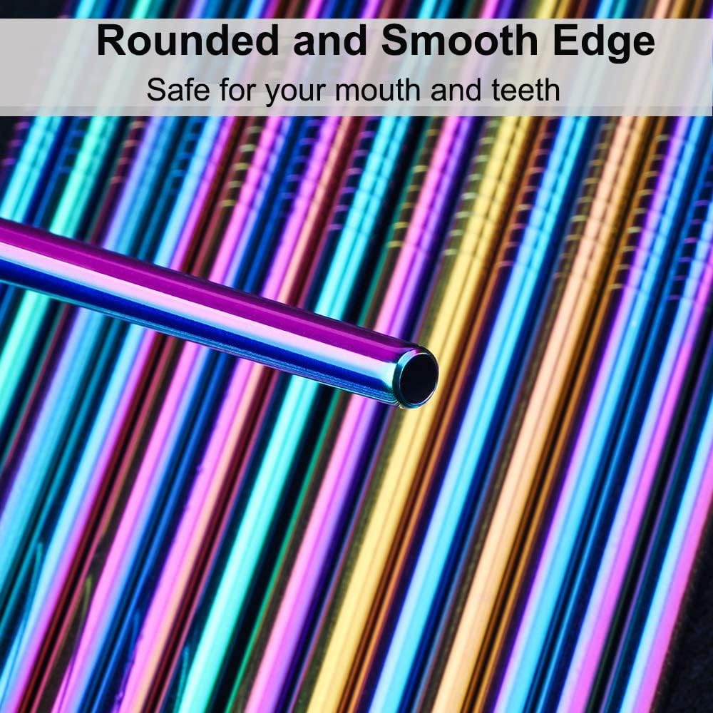 Vinaco 4 Pcs Rainbow 0.4" Wide Bore Reusable Stainless Steel Smoothie Straw