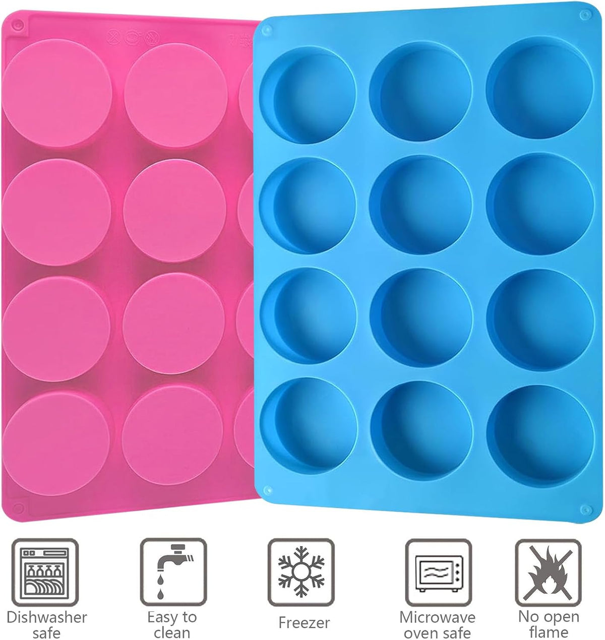 Round Chocolate Cookie Molds,SAGOOITS 12-Cavity Cylinder Chocolate Silicone Molds for Cookies Candy Jelly Mini Cakes and Muffin(2 PCS)