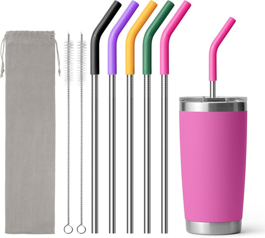 Metal Straws for 20 oz YETI Tumbler Mug, 8.5" Reusable Stainless Steel Drinkin Straws with Silicone Tip for CIVAGO, ALBOR,