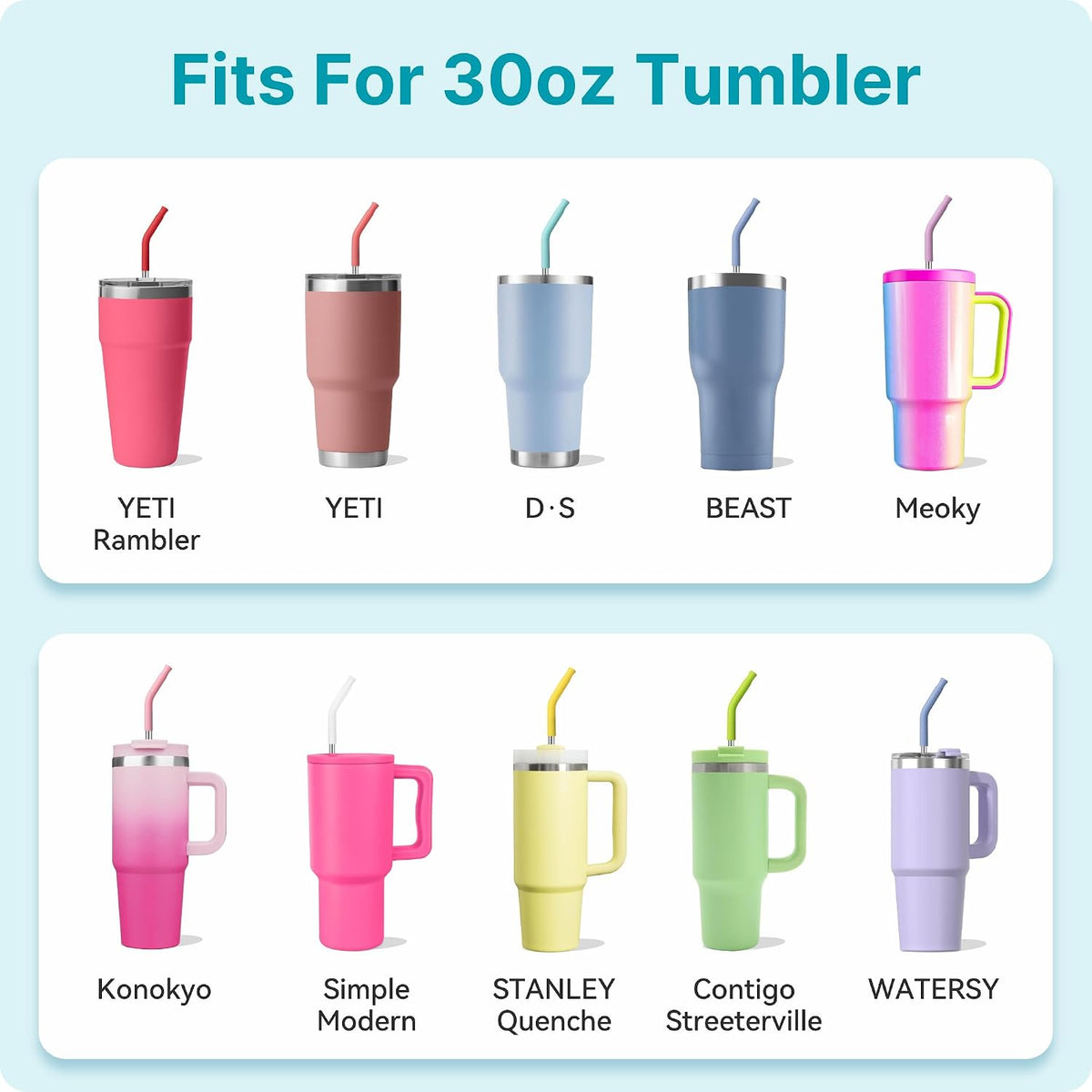 30 oz Straight Metal Straws with Silicone Tip for 30 oz Tumbler