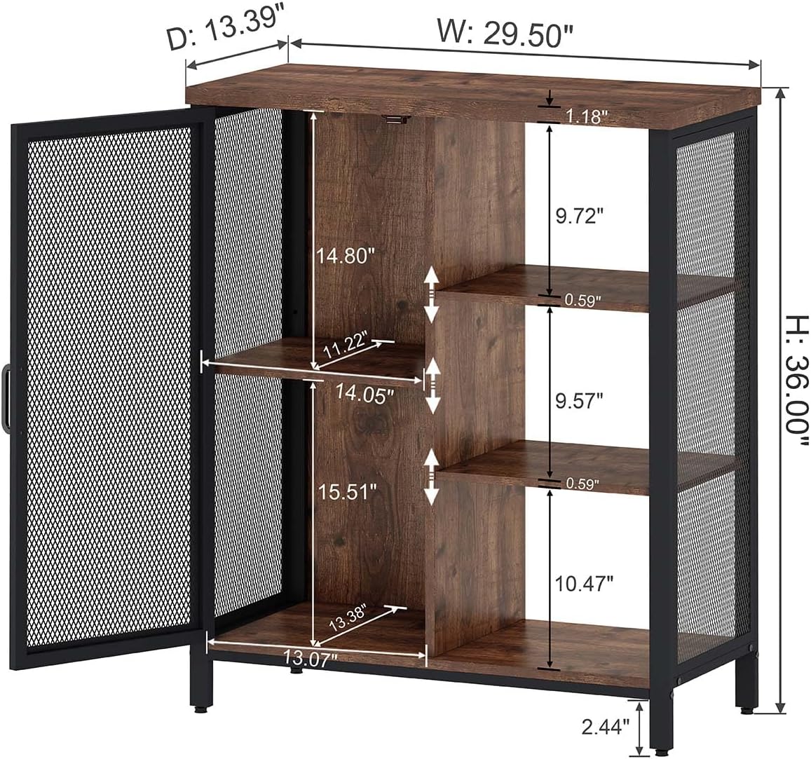 BON AUGURE Coffee Bar Cabinet for Home Liquor, Small Storage Cabinet for Kitchen and Entryway, Farmhouse Industrial Buffet Sideboard Credenza with Adjustable Shelves (Rustic Oak)