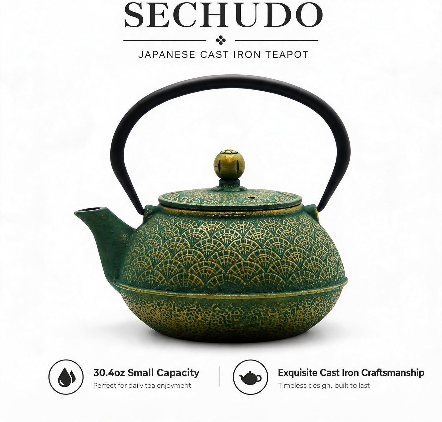 30.4oz Small Cast Iron Tea Kettle Teapot for Stovetop,Green Tea Pot | Coated with Enameled Interior, Kettle with Strainer for Loose Leaf, Chinese Cute Teapot