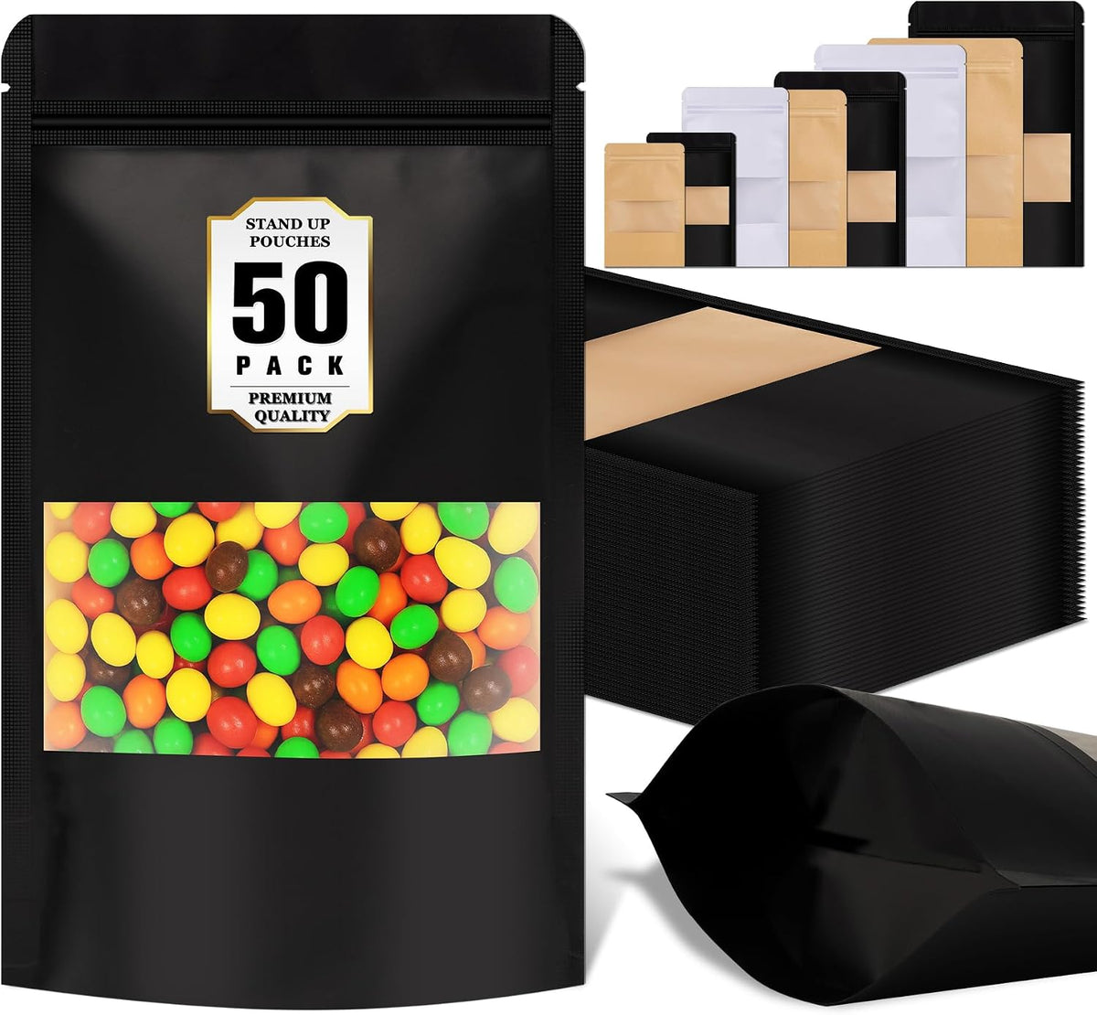 JETMORE 50 Pack Snack Bags, Stand Up Pouches with Seal for Food, 5.9x8.6in