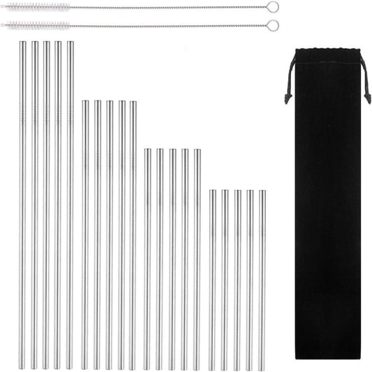 Reusable Stainless Steel Drinking Straws, 20 Pcs 4 Size - 6.3'' 7.1'' 8.5'' 10.5'', Long Short Smoothie Drinking Straight
