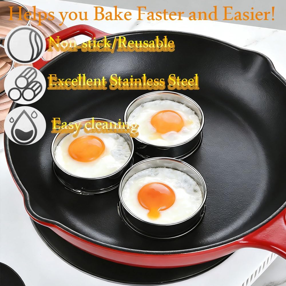 8 Pieces English Muffin Rings Crumpet Rings 3.15 Inch Stainless Steel Double Rolled Tart Ring Nonstick Metal Round Ring Mold for Kitchen Cooking Baking