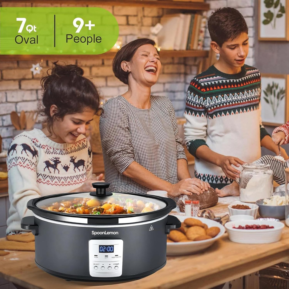 7 Quart Slow Cooker, Electric Slow Cooker Oval with Nonstick Removable Inner Ceramic Pot, Programmable with 3 Temp Settings
