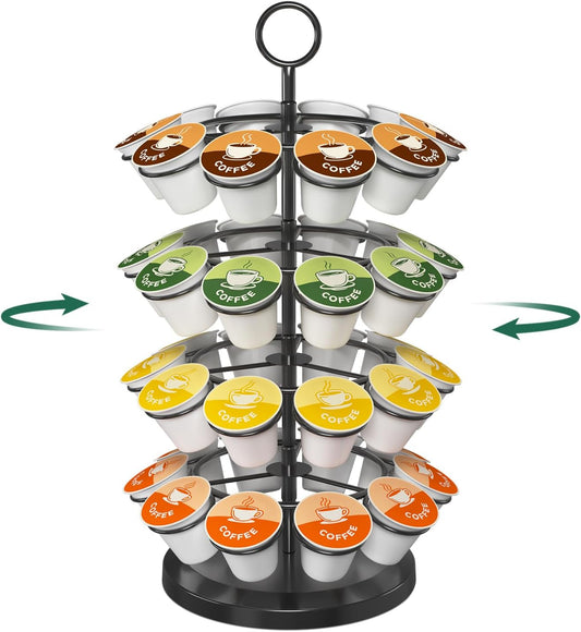 EsLuker.ly K Cup Holder Coffee Pod Organizer Carousel for Counter, Metal Storage Rack Stand for Kitchen, Rotatable 4 Tier