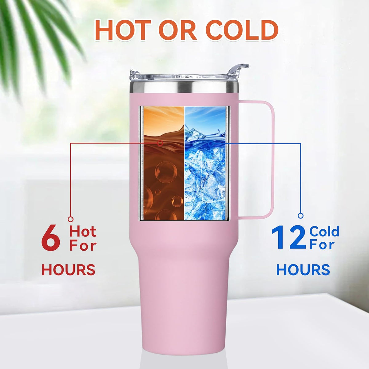 HASLE OUTFITTERS 40 oz Stainless Steel Tumbler with Handle, Vacuum Insulated Tumblers Bulk, Reusable Double Wall Travel Coffee Mug, Durable Powder Coated Water Bottle(Pink, 8)