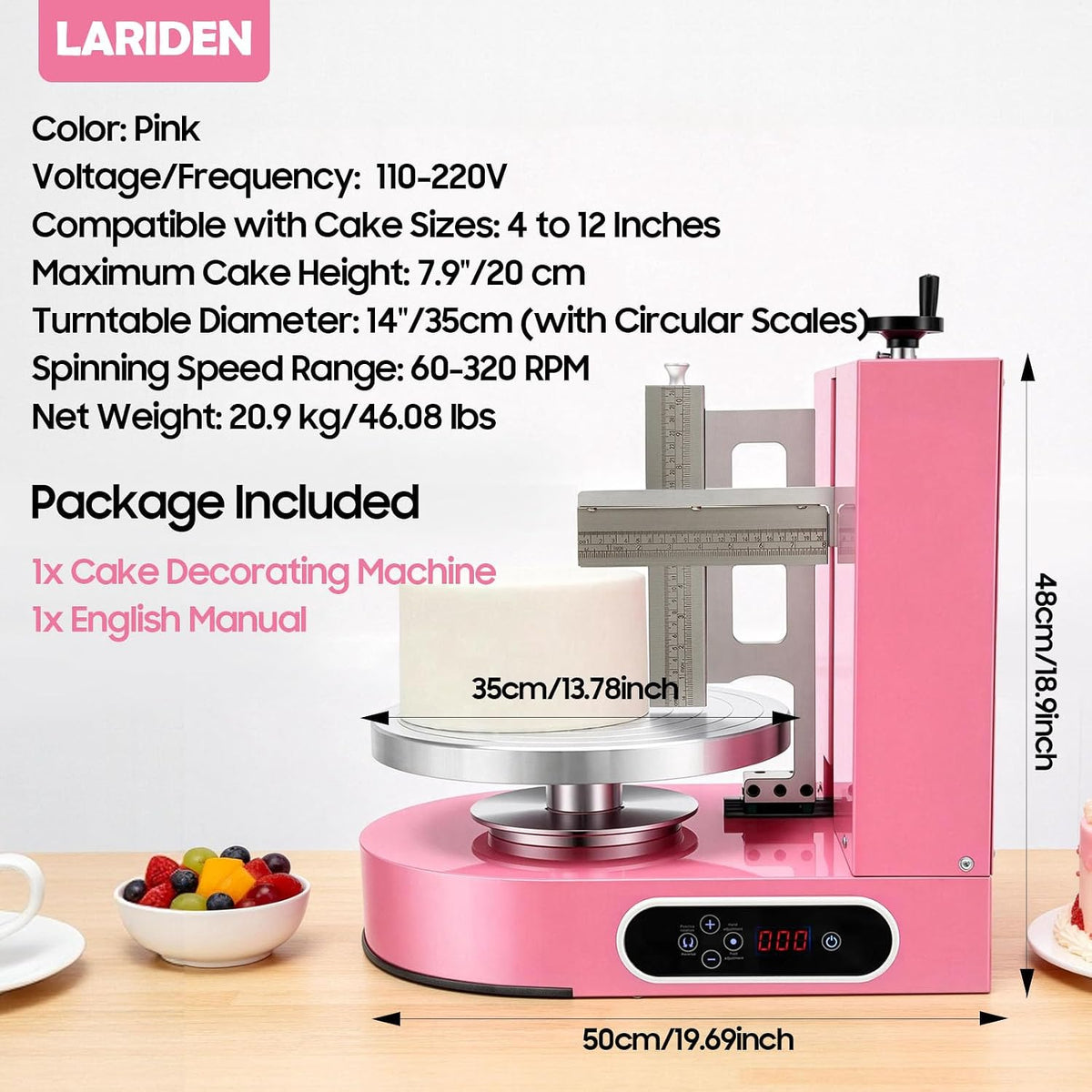 Cake Decorating Machine, Automatic Cake Cream Frosting Machine,Cake Icing Machine with Adjustable Scraper, for 4" to 12" Cake, 60-320rpm for Cake Dessert Shops, Home (Pink)
