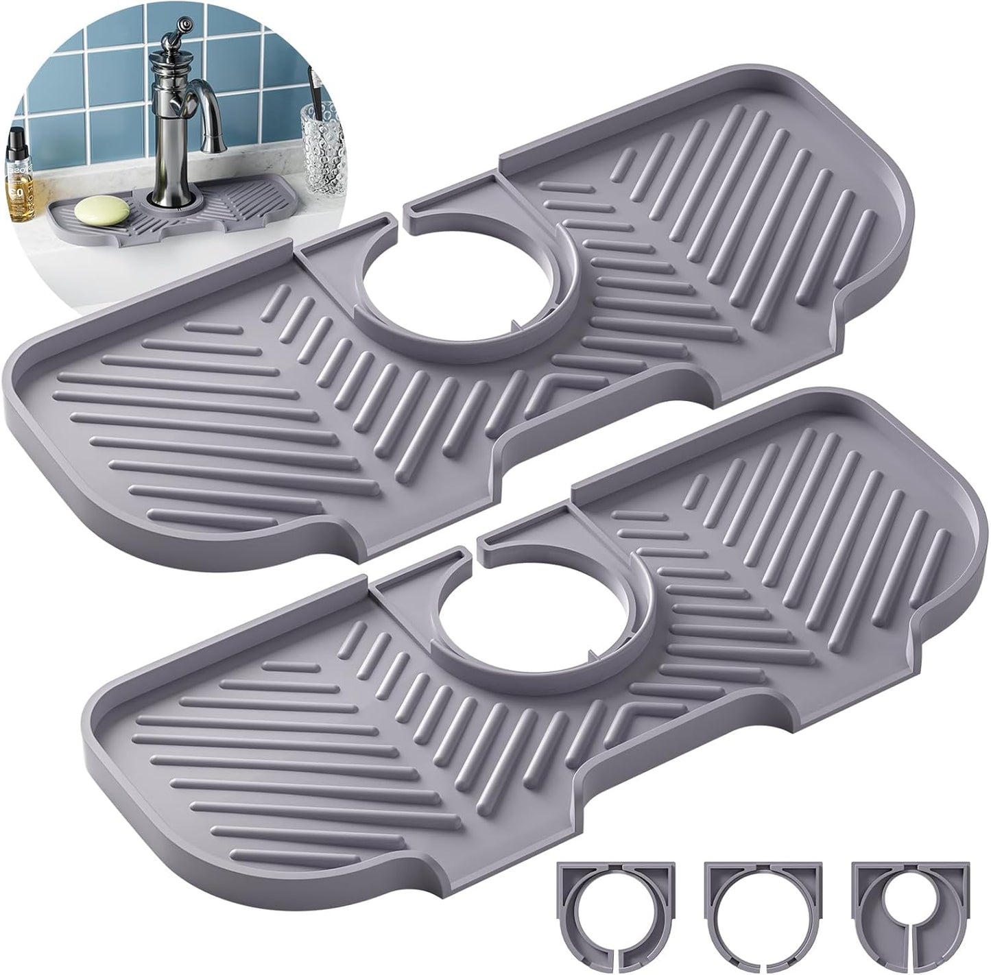 2 Pack Faucet Mat for Kitchen Sink，6° Slope Sink Splash Guard，Splash Guard for Kitchen Sink，Kitchen 