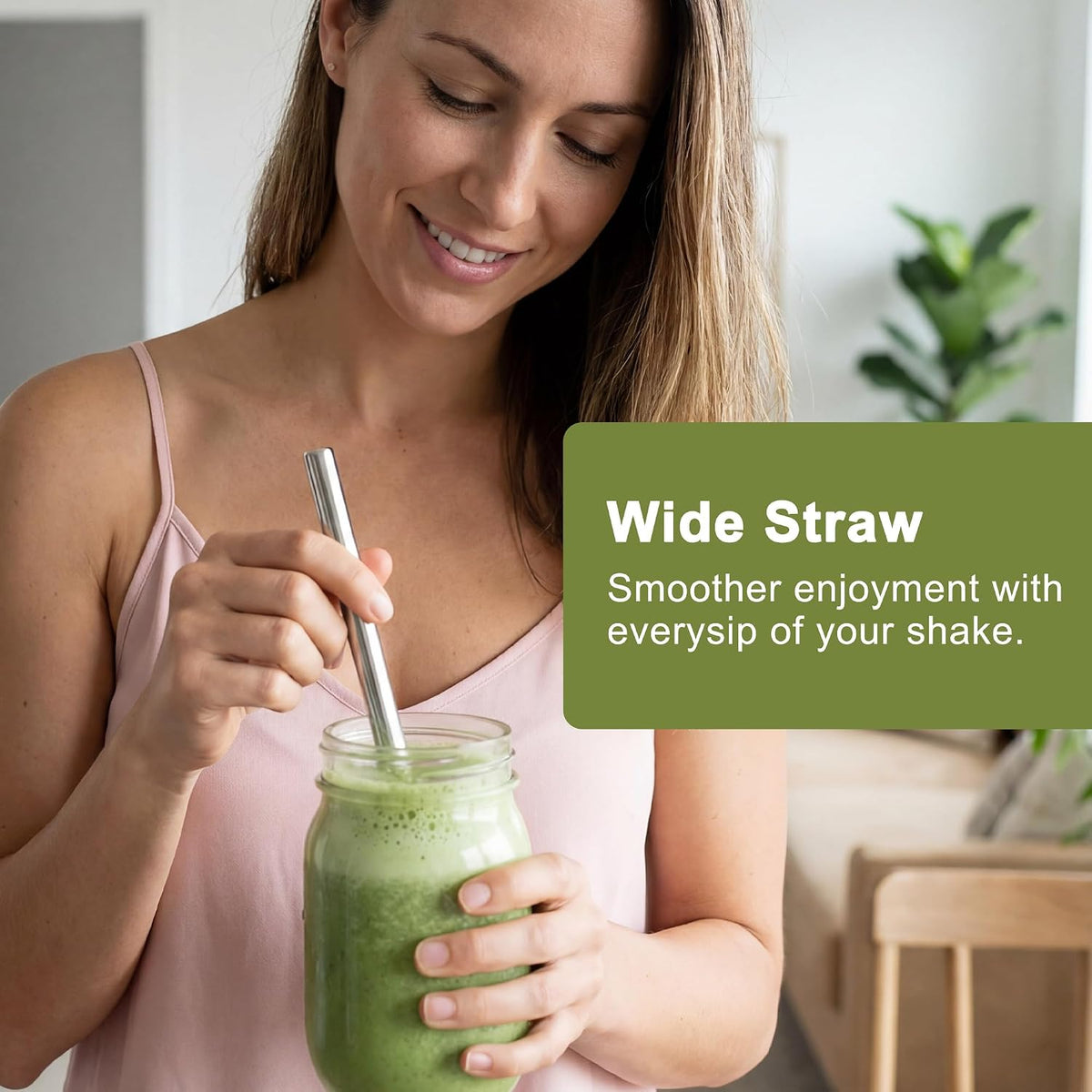 Metal Smoothie Straws 0.4'' Extra Wide Stainless Steel Reusable, 6 Pack