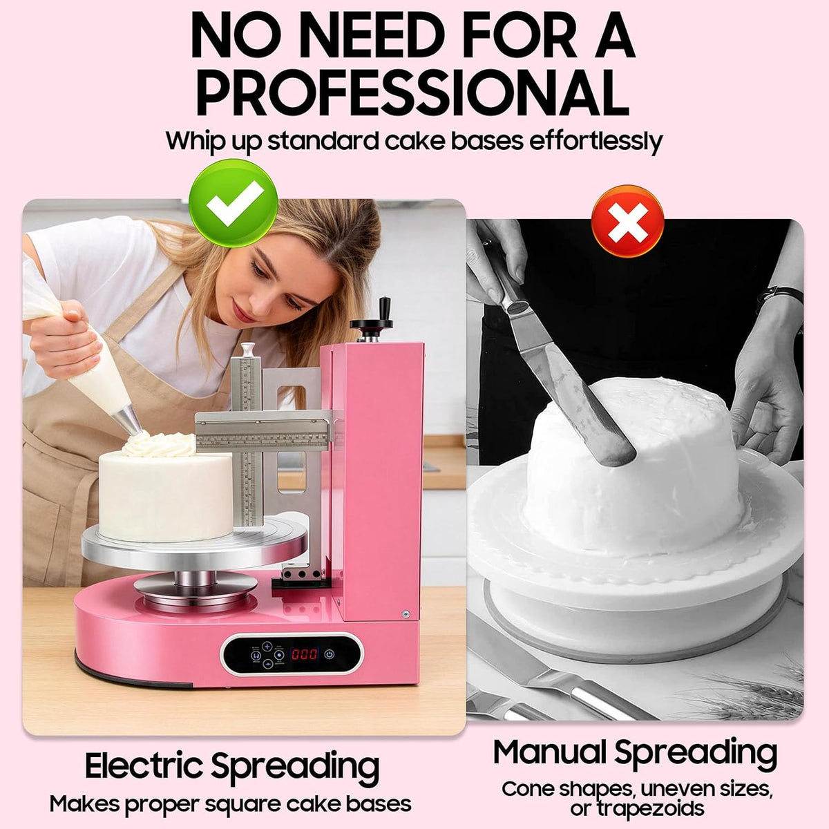 Cake Decorating Machine, Automatic Cake Cream Frosting Machine,Cake Icing Machine with Adjustable Scraper, for 4" to 12" Cake, 60-320rpm for Cake Dessert Shops, Home (Pink)