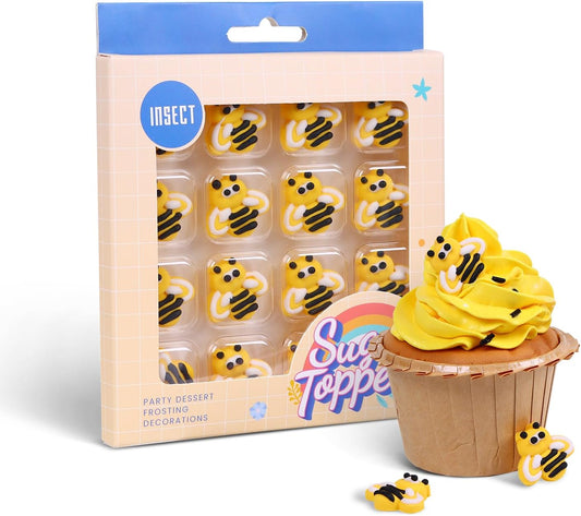Edible Bees Cake Decorations, 16 pcs Bee Cake Decorations, Edible Bee for Cupcakes, Ice Cream, Waffles, Cookies, Cake,