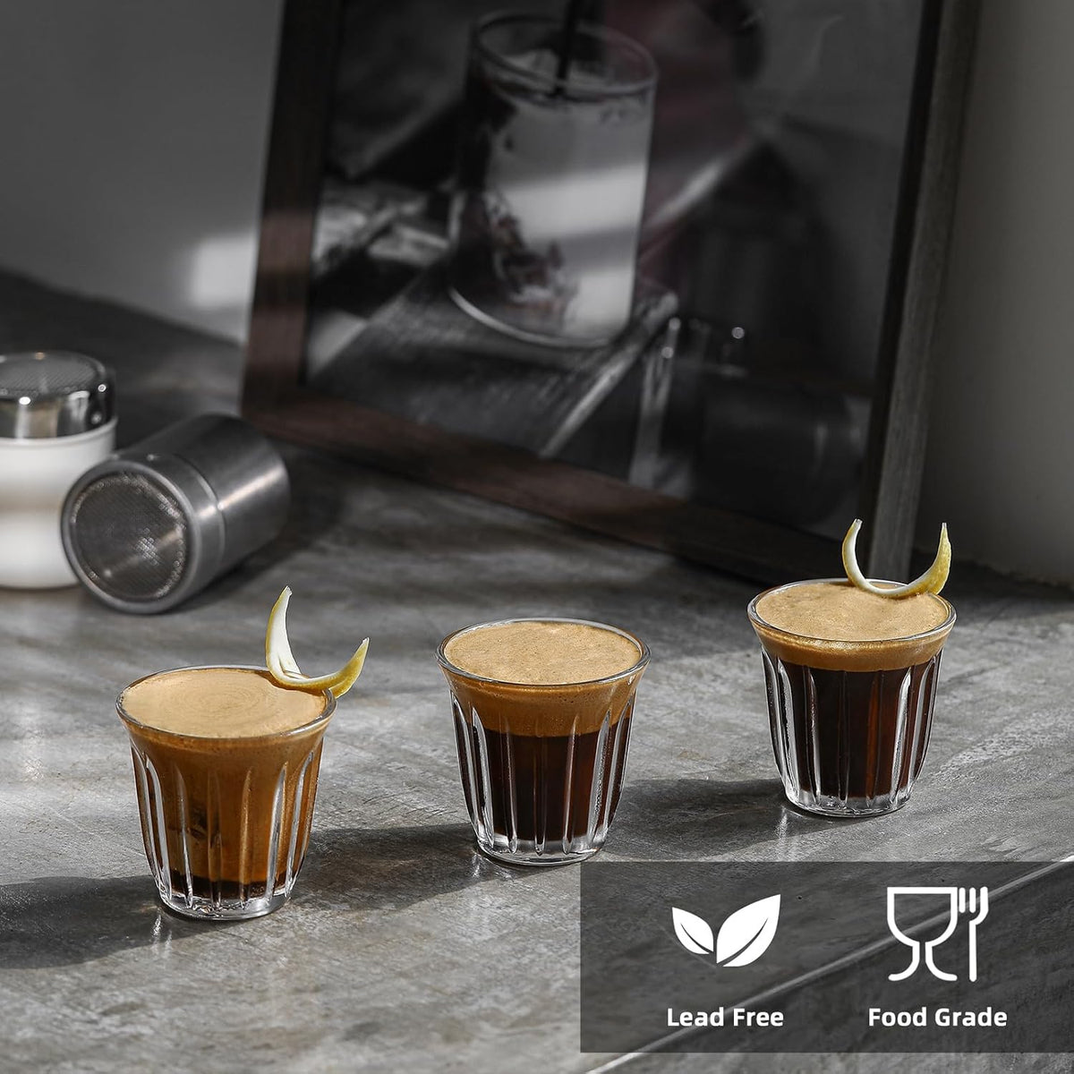 MHW-3BOMBER Shot Glasses Set of 6 Small Glass Cups 3OZ Latte Glasses for Espresso, Whiskey, Vodka, Spirits & Liquors G6190-0S