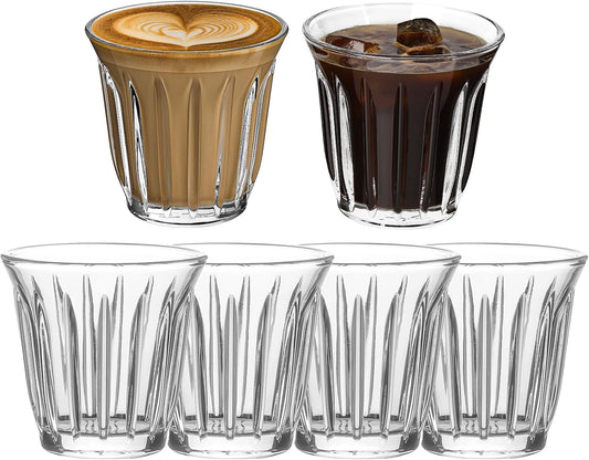 MHW-3BOMBER Coffee Glasses Set of 6 Drinking Glasses 8.1OZ Latte Glasses for Espresso, Whiskey, Vodka, Spirits & Liquors