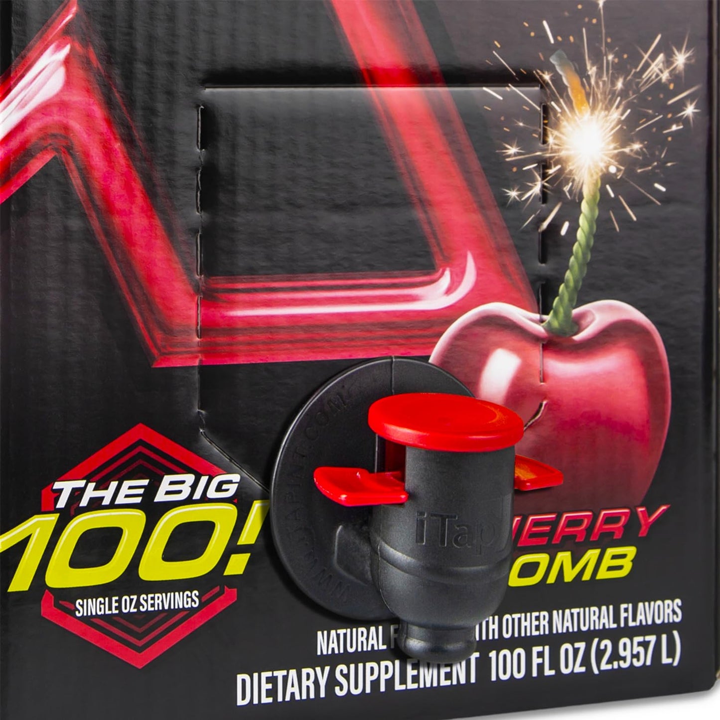 XMODE Extra Strength Energy Shots on Tap – Cherry Bomb Flavor, Sugar Free, 150mg Caffeine per oz, B12, 100 (1oz) Servings, Dispenser with 2 Refillable Bottles