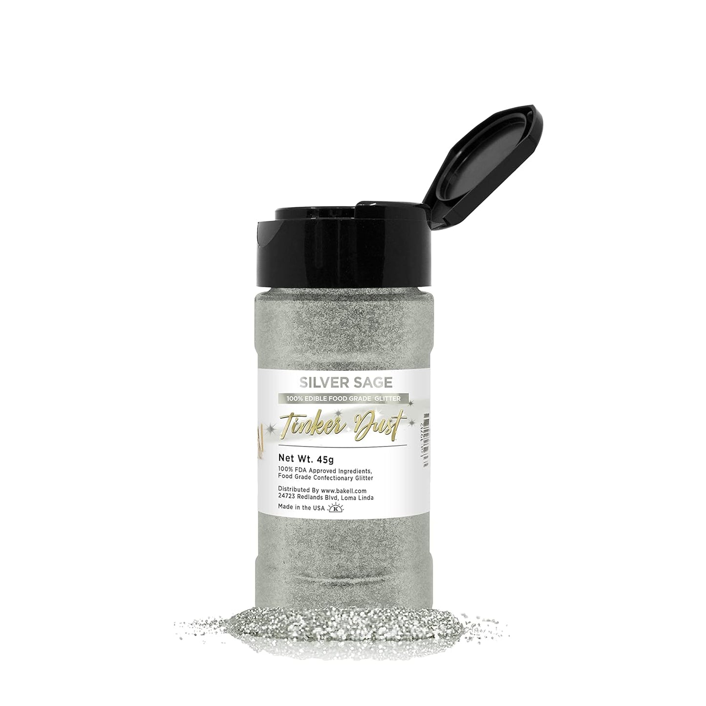 Silver Sage BAKELL Edible Glitter, 45 Grams | TINKER DUST Edible Glitter | KOSHER Certified | 100% E
