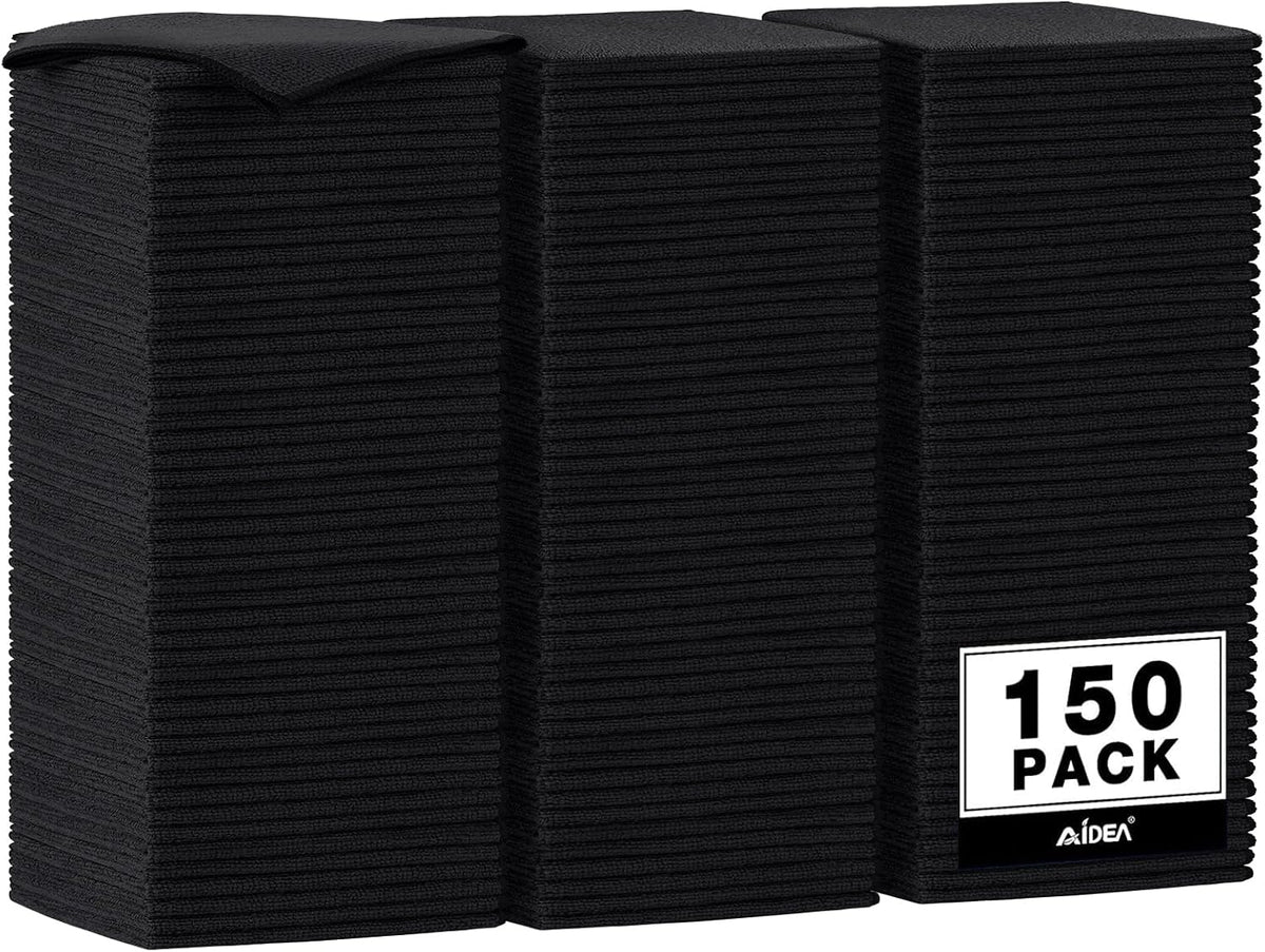 AIDEA Microfiber Cleaning Cloth Black 150PK,Cleaning Rags Shop Towel 12×12"
