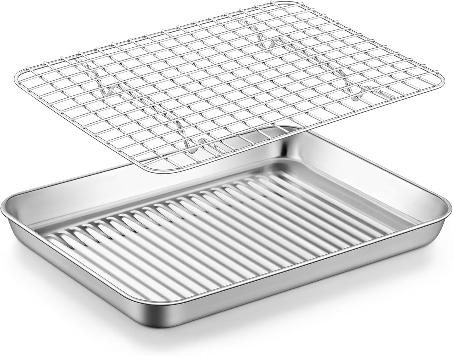 TeamFar Toaster Oven Pan with Rack, Stainless Steel 10.5 Inch Baking Tray
