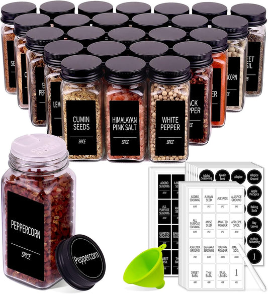Churboro 36 Pack Glass Spice Jars with Labels, 4oz Spice Containers