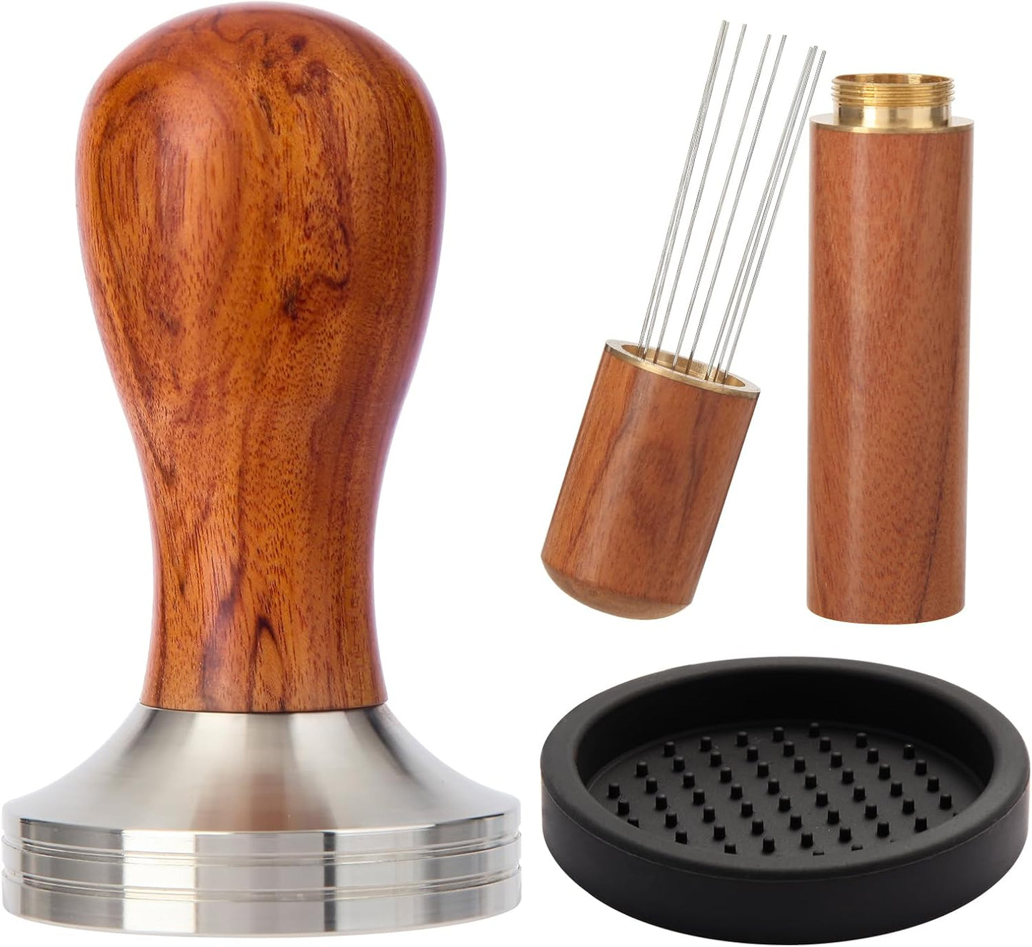 51mm Espresso Tamper Kit, Hard Wood Espresso Tamper Tool & Powder Press Pad & 8-Needles Espresso Sti