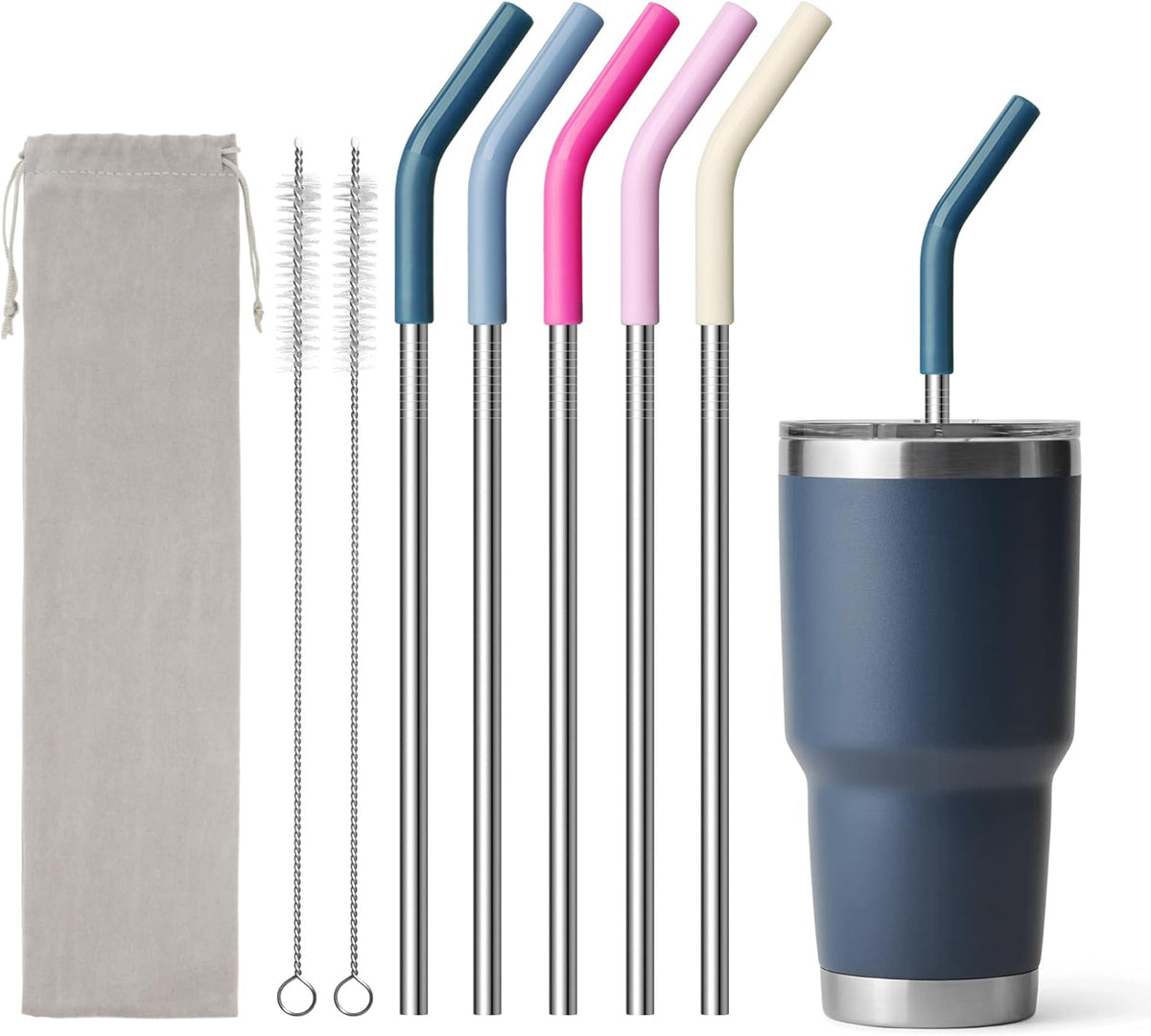 30 oz Straw for YETI Tumbler, Metal Straight Straws Reusable with Silicone Tip for Simple Modern 24 oz Tumbler and 32oz Glass Tumbler, Cleaning Brush, 1 Portable Bag