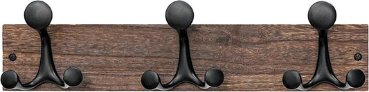 SKOLOO 17-Inch Wood Burnt Coat Rack Wall Mount with 3 Triple Hooks - Ideal for Family Entrances, Classrooms, and Pet