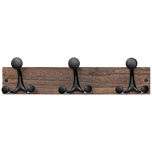 Skoloo 17-Inch Wood Burnt Coat Rack Wall Mount with 3 Triple Hooks - Ideal for Family Entrances, Classrooms, and Pet Supplies Storage