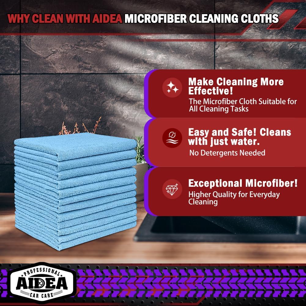 AIDEA Microfiber Cleaning Cloth Blue 10PK, Cleaning Rags 12×12"