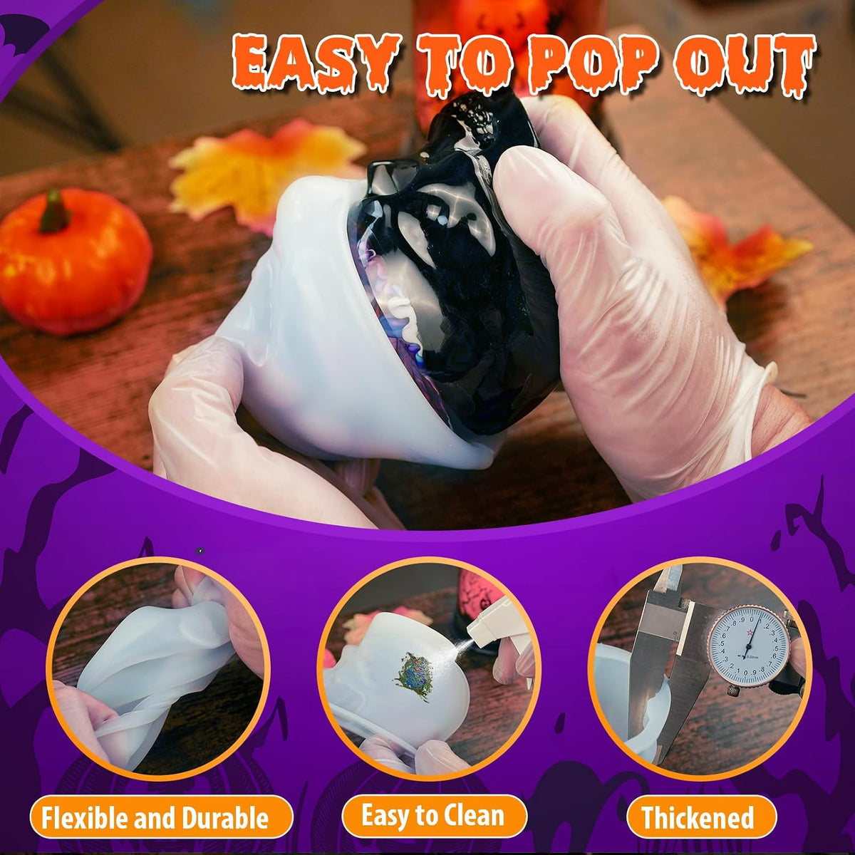 LET'S RESIN 3D Skull Resin Molds, 4 Size Silicone Mold Set for Epoxy Resin