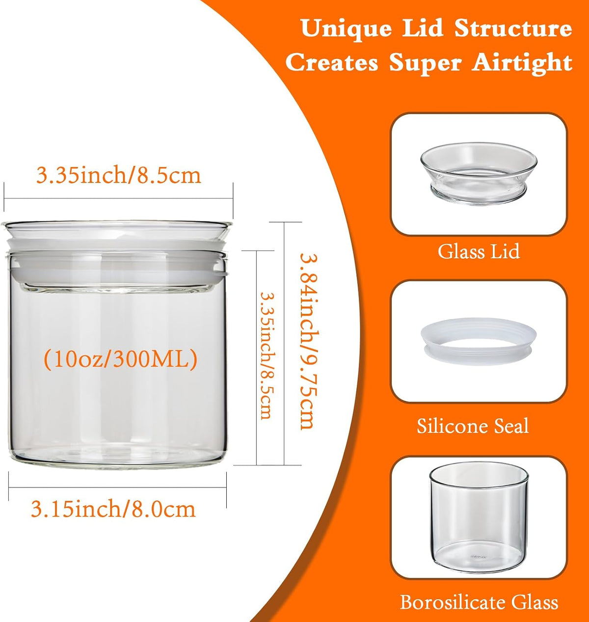 ZENS 10oz Glass Jars with Airtight Lid, 4 Pack Glass Kitchen Canisters Set for Spice, Loose Tea, Small Clear Glass Storage Jars with Labels for Herbs, Sugar | Borosilicate Clear Glass Canisters Set for Spice, Small Tea Jars for loose Tea with Labels for H