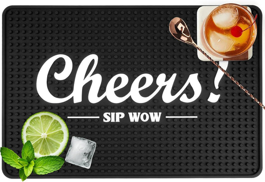 Cheers Bar Mat for Countertop 18in x 12in Large - Thick Durable Non-Slip Spill Rubber Bar Mats for Bartending - Personalized