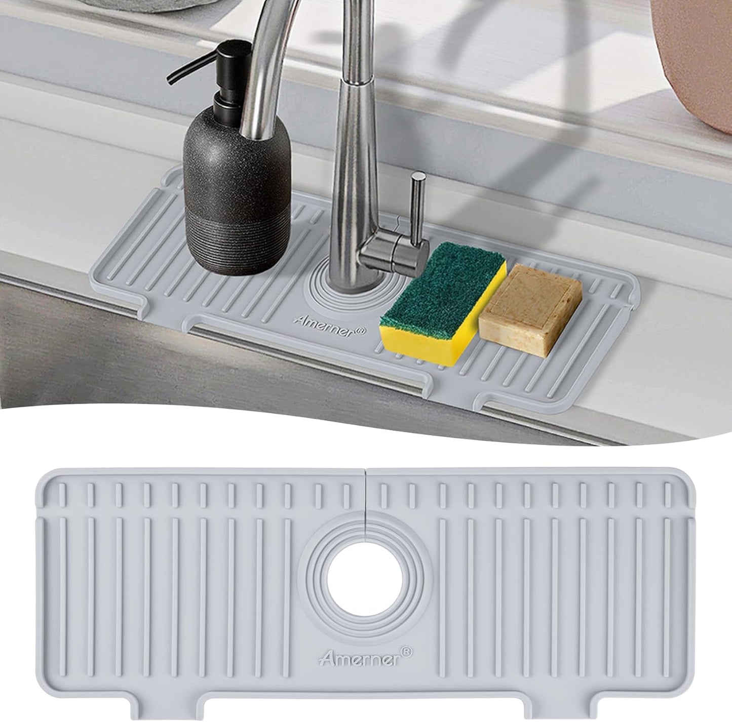 Kitchen Sink Splash Guard, Silicone Faucet Guard & Draining Mat, 10° Large Slope Sink Faucet Mat Spl