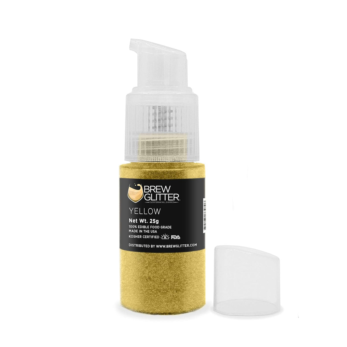 Brew Glitter Edible Drink Glitter Pump 1x 25g for Cocktails, Beer, &amp; Beverages (Yellow)