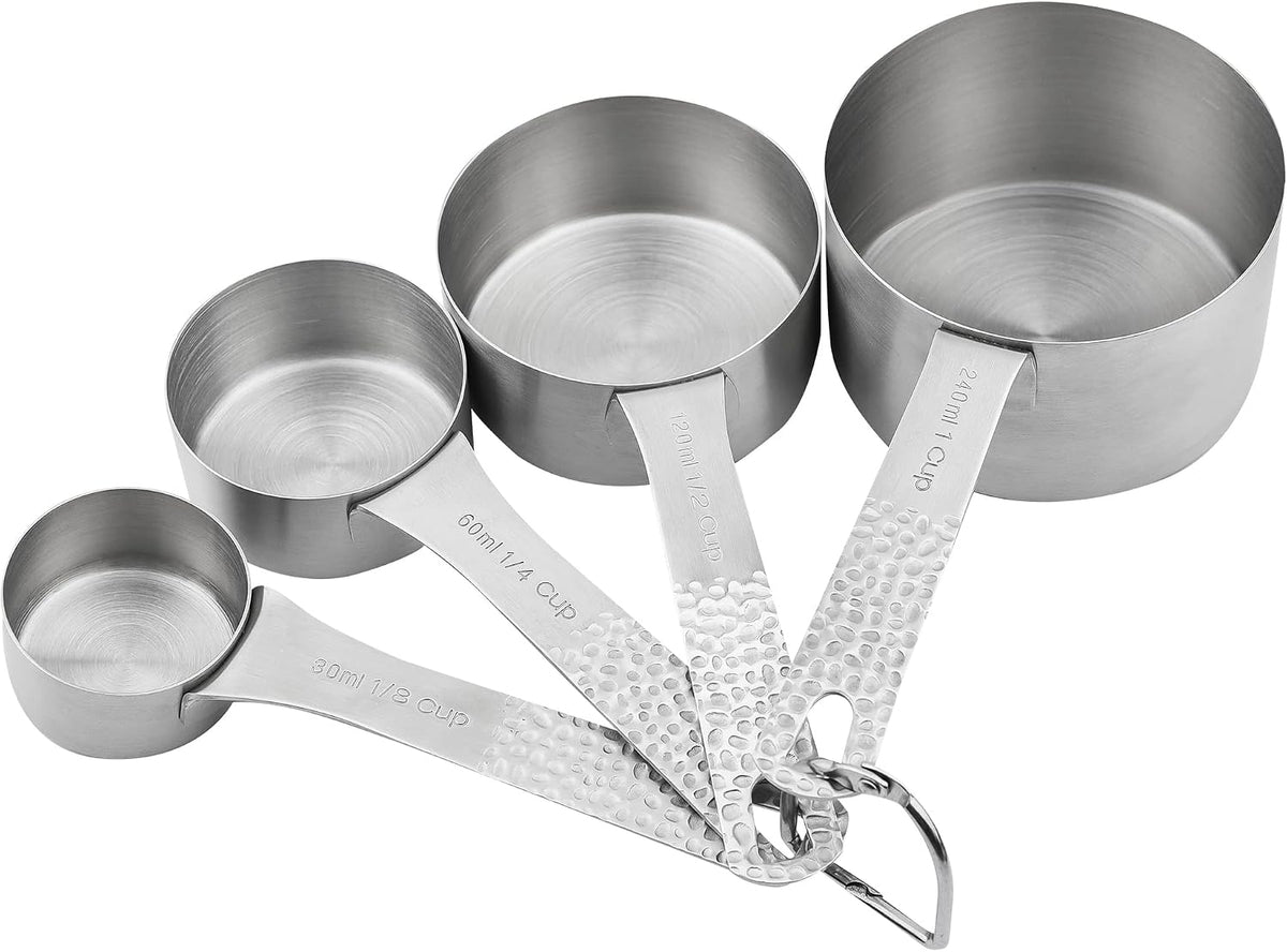 18/8 Stainless Steel Measuring Cups and Spoons Set 10 for Baking &amp; Kitchen, Metric &amp; US Metal 4 Measuring Cups and 5 Measuring Spoons with 1 Leveler