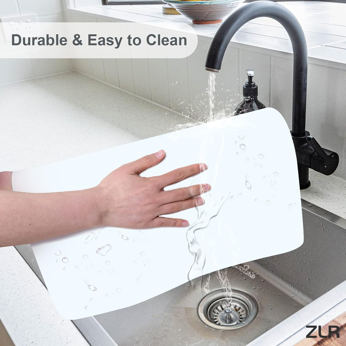 ZLR Coffee Mat - 16" x 24" Extra Large Kitchen Hide Stain Absorbent Dish Drying Mat for Countertop - Easy to Clean Coffee Bar Mat for Espresso Machine and Spill Protection - Milk White