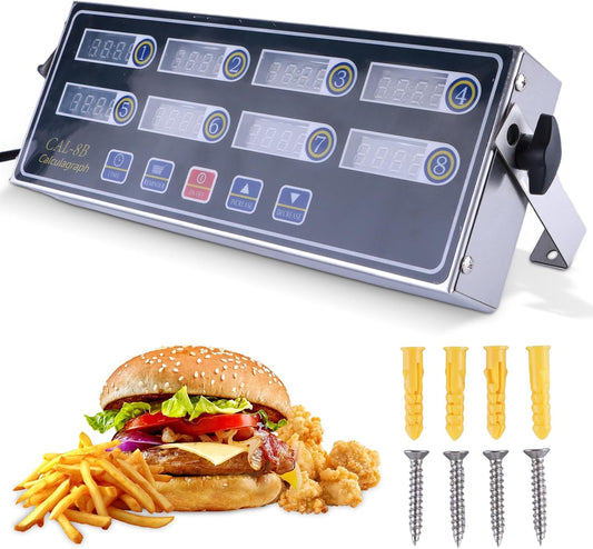 8-Channel Digital Kitchen Timer - Commercial Cooking Timer with Alarm Reminder- Professional Restaurant Timers for Fryer,
