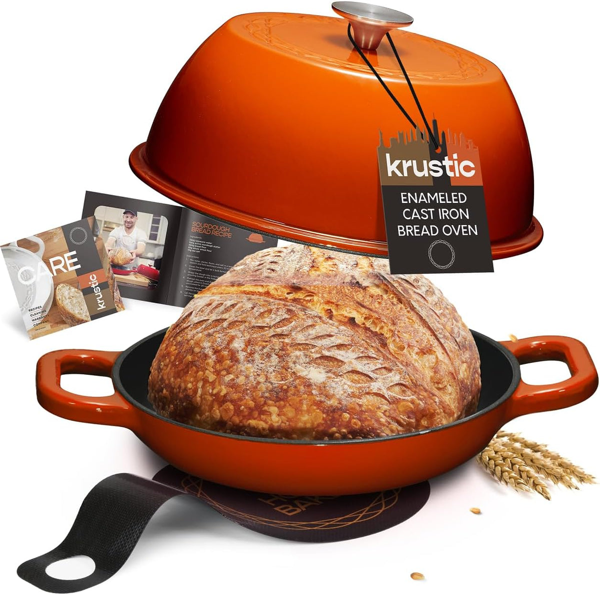Enameled Cast Iron Dutch Oven for Sourdough Bread Baking | 6 Quart Pot with Lid | 10 Inch Ceramic Enamel Thick Coated Cookware Set with Non Stick Silicone Baking Mat for Cooking | 6 Qt |