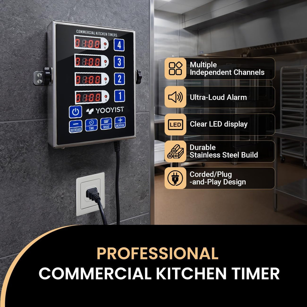 Commercial 4 Channel Digital Kitchen Timer Loud Alarm Cook Timer