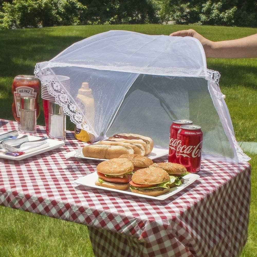 6 Pack Mesh Food Covers 17 Inch, White Pop-Up Food Tents, Collapsible Umbrella Screen Covers for Parties, BBQs, Picnics