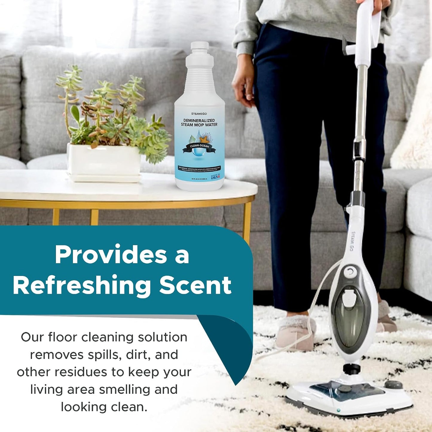 Steam &amp; Go Demineralized Water for Steam Mop – Clean Ocean Scent, 32 oz (Pack of 6) | Scented Floor Cleaner Solution, Ready-to-Use, Compatible with Any Steam Cleaner